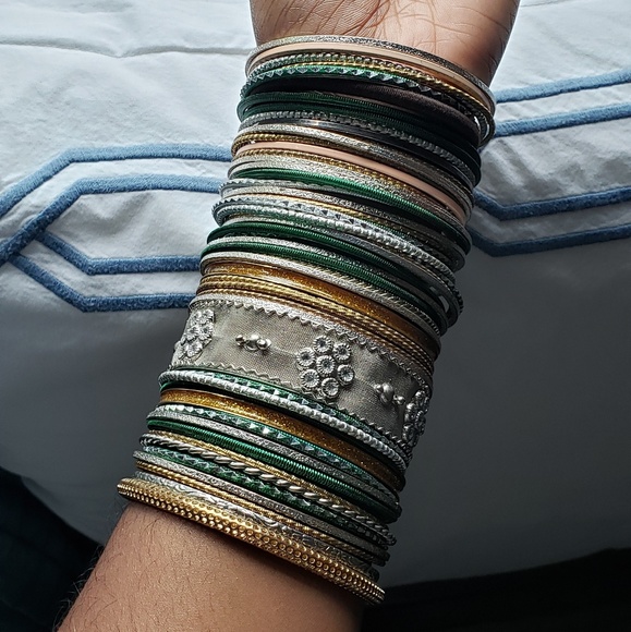 Metal Bangles in Silver, Gold, Green, and Blush - Picture 2 of 3